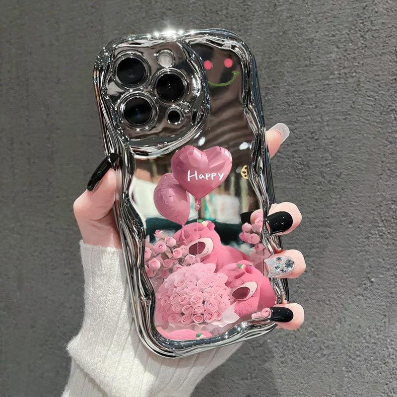 Pink Celebration: Balloons, Roses, And Smiles Painted Electroplated Cream Soft Protective Phone Case Compatible With IPhone 16 15 14 13 12 11 Pro Promax 16 15 14 Plus Cute & Fashionable Thick Shock-Resistant Phone Cover
